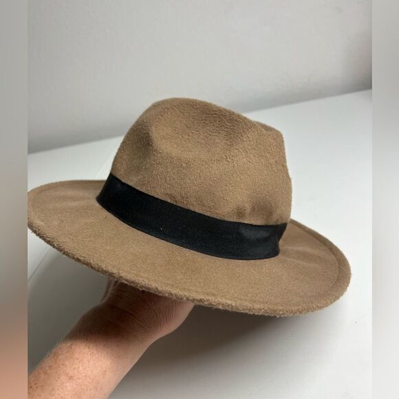 H&M Large Felt Flat Brim Fedora Winter Cap Wide Matching Hat Band Sz M/58 - Picture 5 of 7